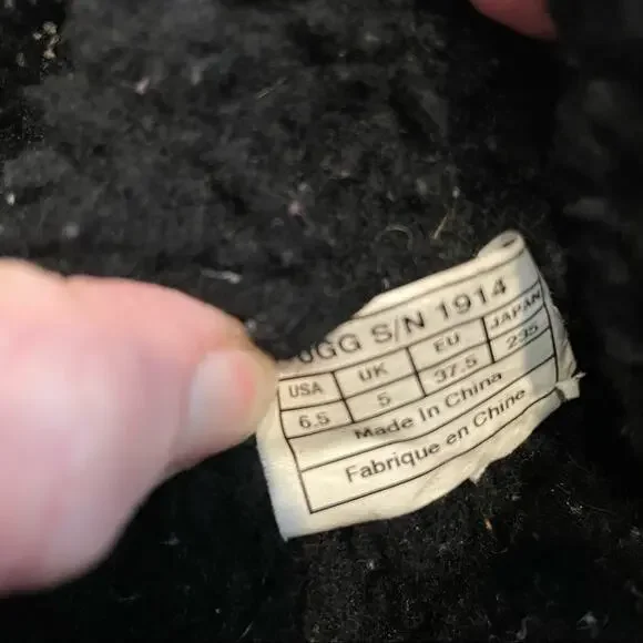 UGG Black Leather & Suede Calf Height Moto Lug Boots Sherpa Lined Womens 6.5 - Picture 11 of 11